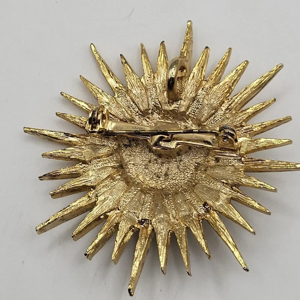 Vintage Victorian Starburst Brooch Pin Pendant Goldtone 2.25in Art Deco